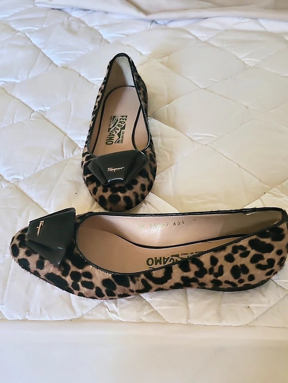 Salvatore Ferragamo Vara Leopard Calf Hair Bow Flats